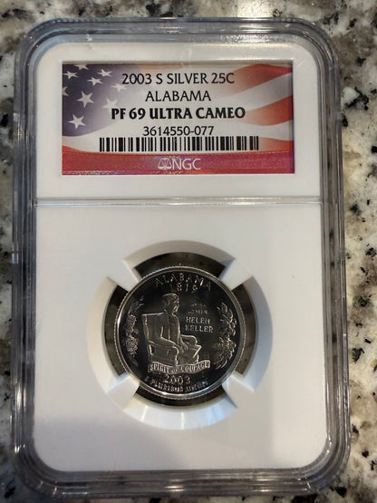 2003-S Silver Alabama State Quarter NGC PF69 Ultra Cameo Proof 90% Silver 25C