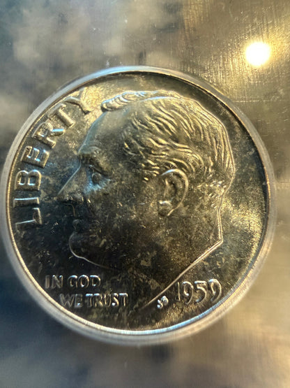 1959 Roosevelt Dime ICG Brilliant Uncirculated Certified Silver 10C Coin