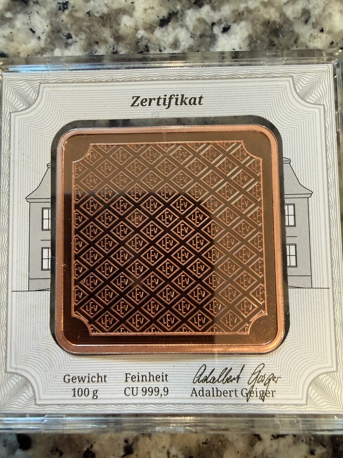 Geiger Edelmetalle 100 Gram Copper Bar 999.9 Fine Copper Original Premium