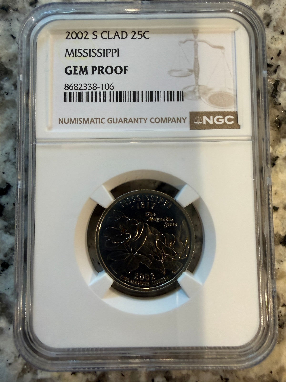 2002 S Mississippi State Quarter NGC Gem Proof Clad 25C Certified Coin