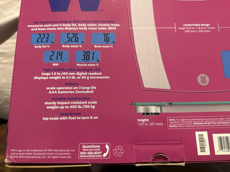 Conair Body Analysis Scale Digital Bathroom Scale BMI Body Fat Water Muscle