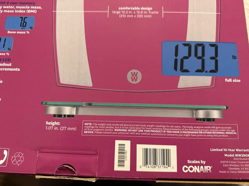 Conair Body Analysis Scale Digital Bathroom Scale BMI Body Fat Water Muscle