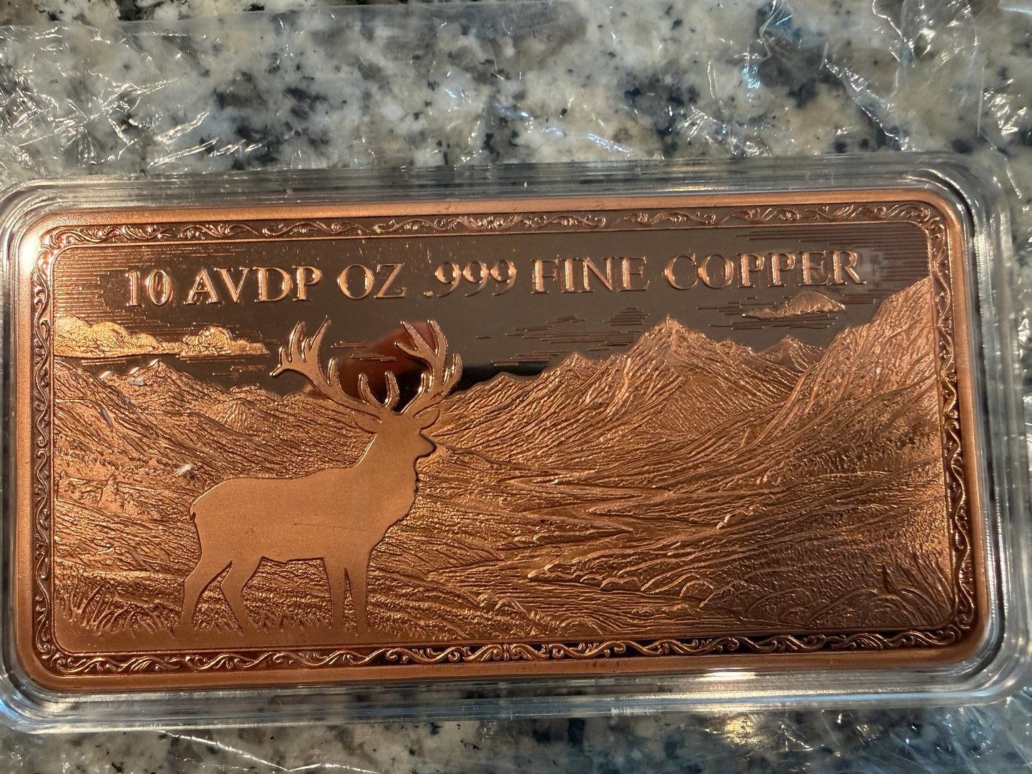 10 AVDP oz .999 Fine Copper Elk Landscape Art Bullion Bar with Colorized Forest