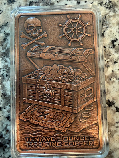 Ching Shih Colorized 10 AVDP oz .999 Fine Copper Bullion Bar Pirate Treasure