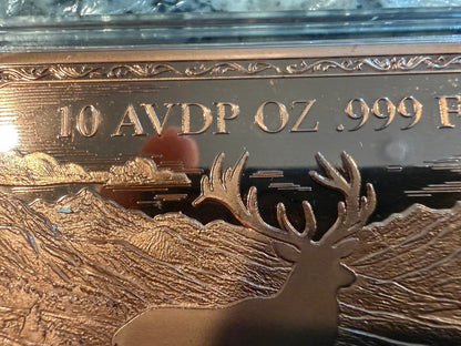 10 AVDP oz .999 Fine Copper Elk Landscape Art Bullion Bar with Colorized Forest