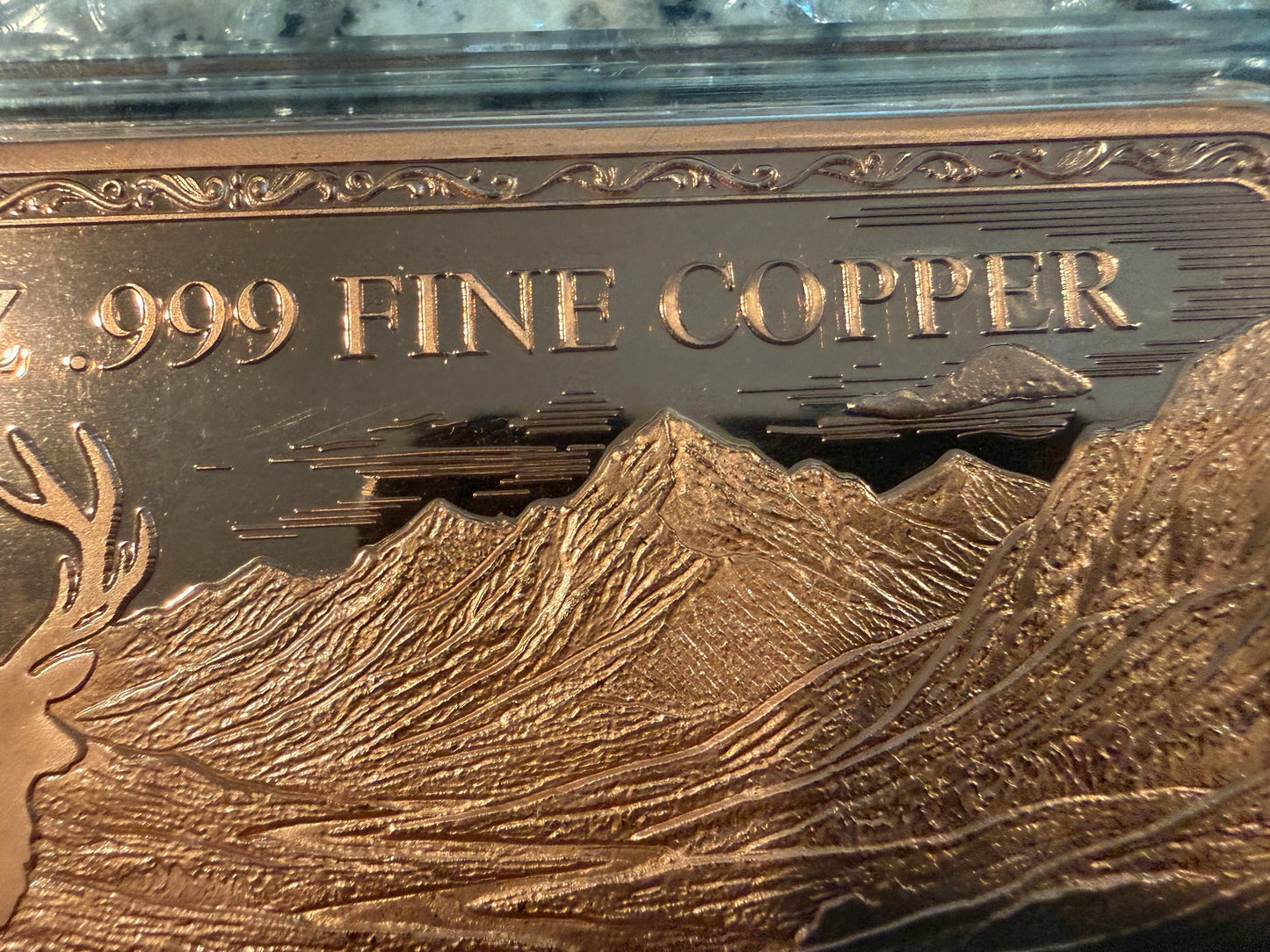 10 AVDP oz .999 Fine Copper Elk Landscape Art Bullion Bar with Colorized Forest