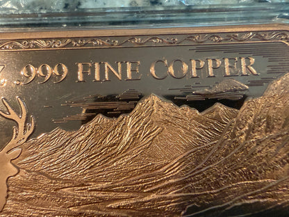 10 AVDP oz .999 Fine Copper Elk Landscape Art Bullion Bar with Colorized Forest