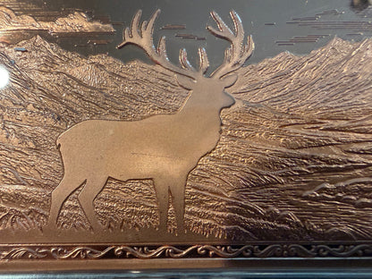 10 AVDP oz .999 Fine Copper Elk Landscape Art Bullion Bar with Colorized Forest