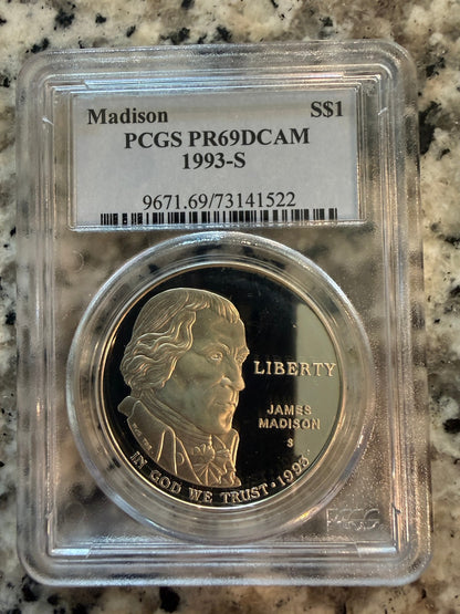 1993-S James Madison Commemorative Silver Dollar PCGS PR69DCAM Proof Deep Cameo