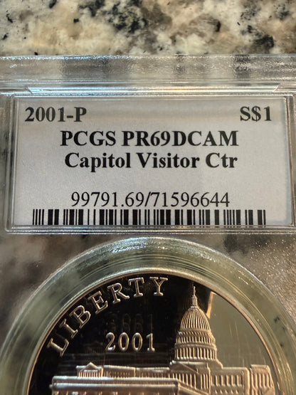 2001-P U.S. Capitol Visitor Center Commemorative Silver Dollar PCGS PR69DCAM Pro