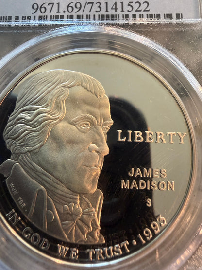 1993-S James Madison Commemorative Silver Dollar PCGS PR69DCAM Proof Deep Cameo