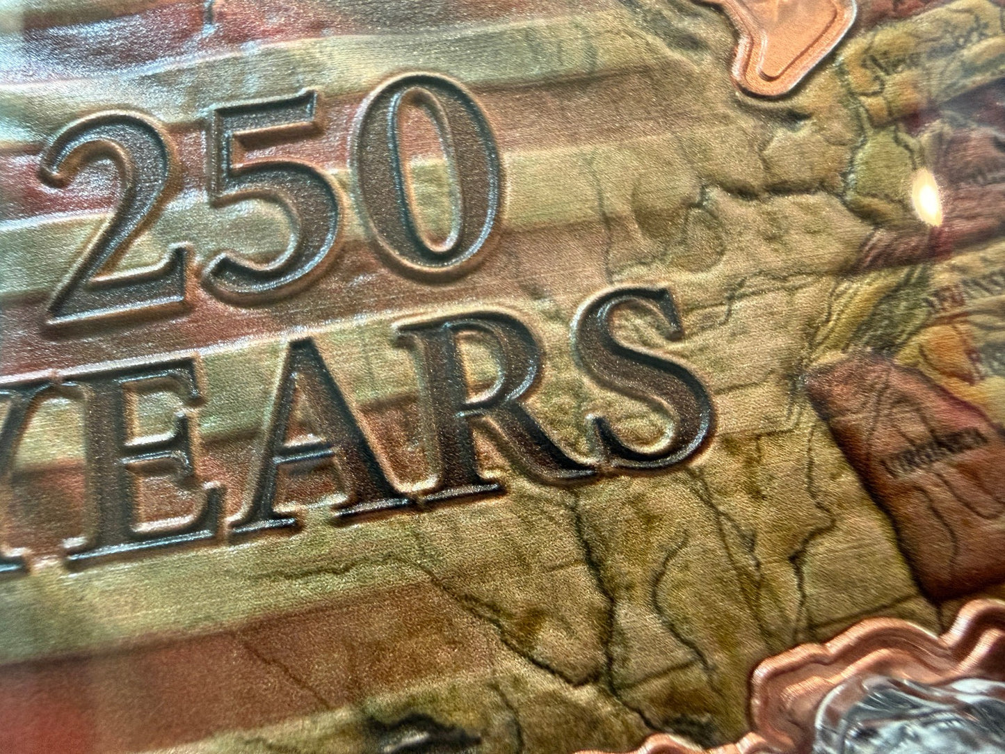 250 Years USA Shaped 10 AVDP oz .999 Fine Copper Bullion Bar Colorized
