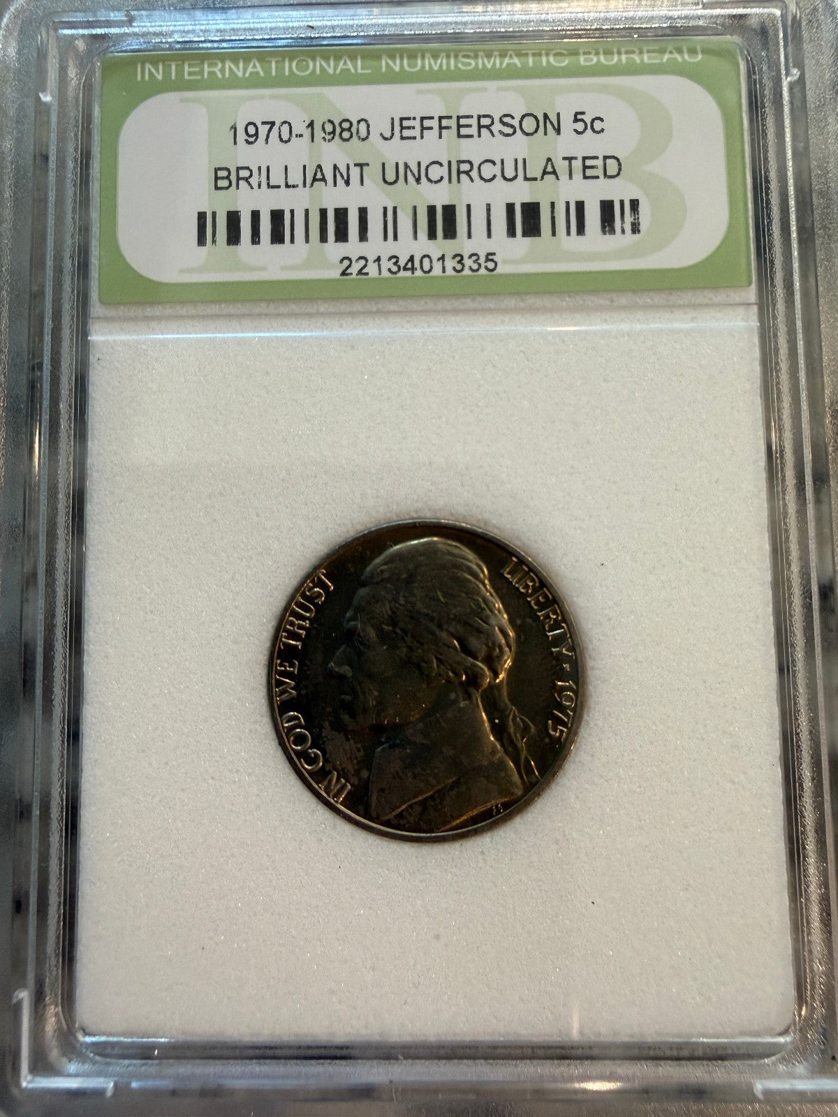 1975 Jefferson Nickel 5C Brilliant Uncirculated INB Certified Monticello Coin