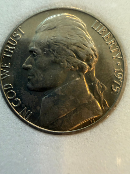 1975 Jefferson Nickel 5C Brilliant Uncirculated INB Certified Monticello Coin