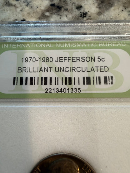 1975 Jefferson Nickel 5C Brilliant Uncirculated INB Certified Monticello Coin