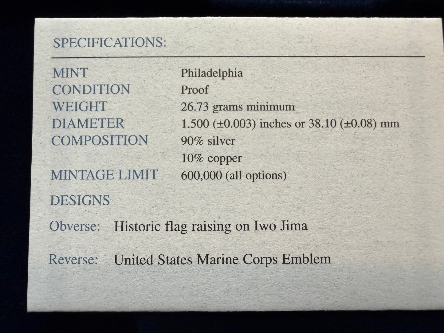 2005 Marine Corps 230th Anniversary Proof Silver Dollar 90% Silver US Mint OGP