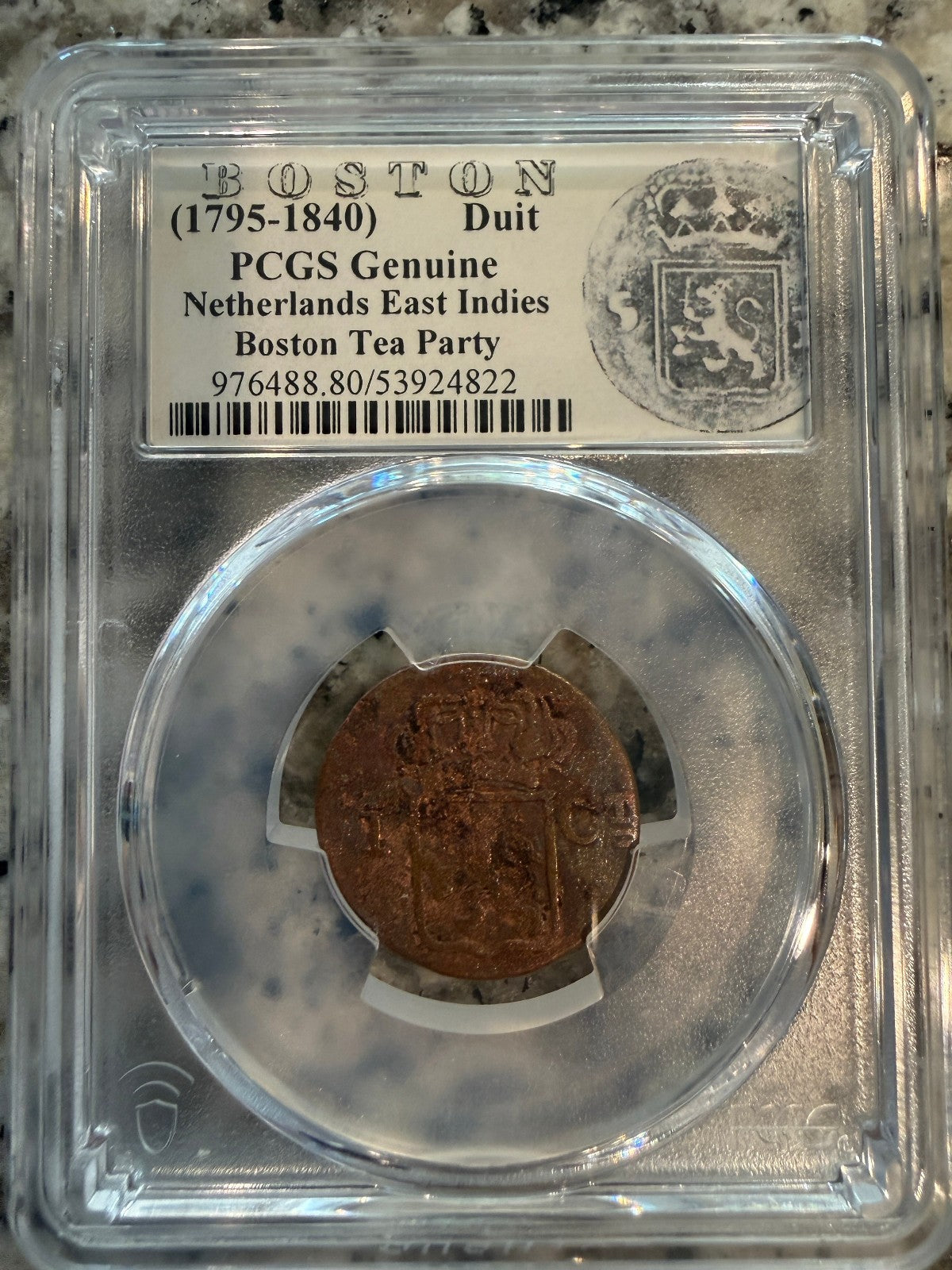 1834 Netherlands East Indies 1 Duit Boston Tea Party PCGS Genuine Colonial Coin