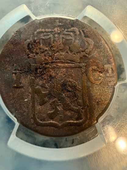 1834 Netherlands East Indies 1 Duit Boston Tea Party PCGS Genuine Colonial Coin