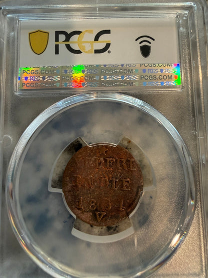 1834 Netherlands East Indies 1 Duit Boston Tea Party PCGS Genuine Colonial Coin