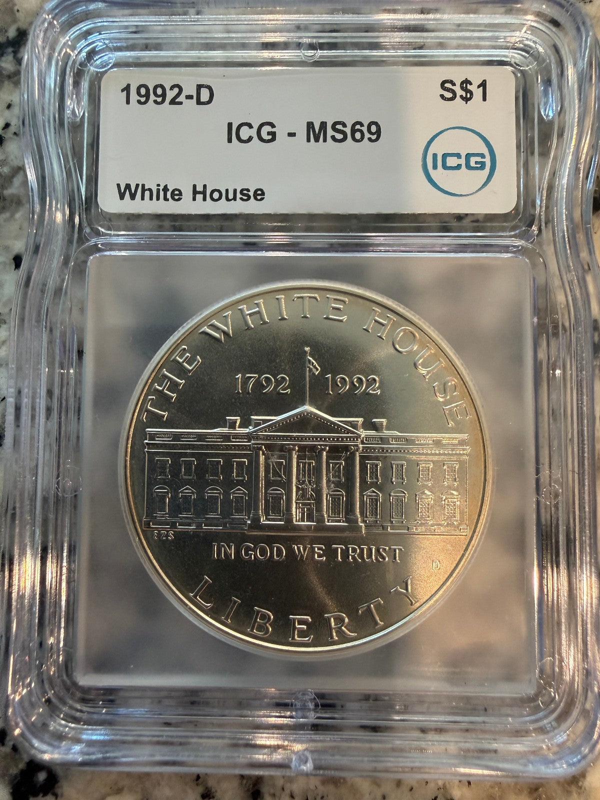 1992-D White House Commemorative Silver Dollar ICG MS69 200th Anniversary Coin