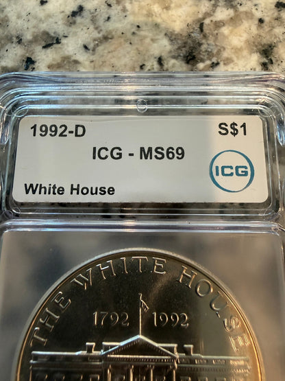 1992-D White House Commemorative Silver Dollar ICG MS69 200th Anniversary Coin