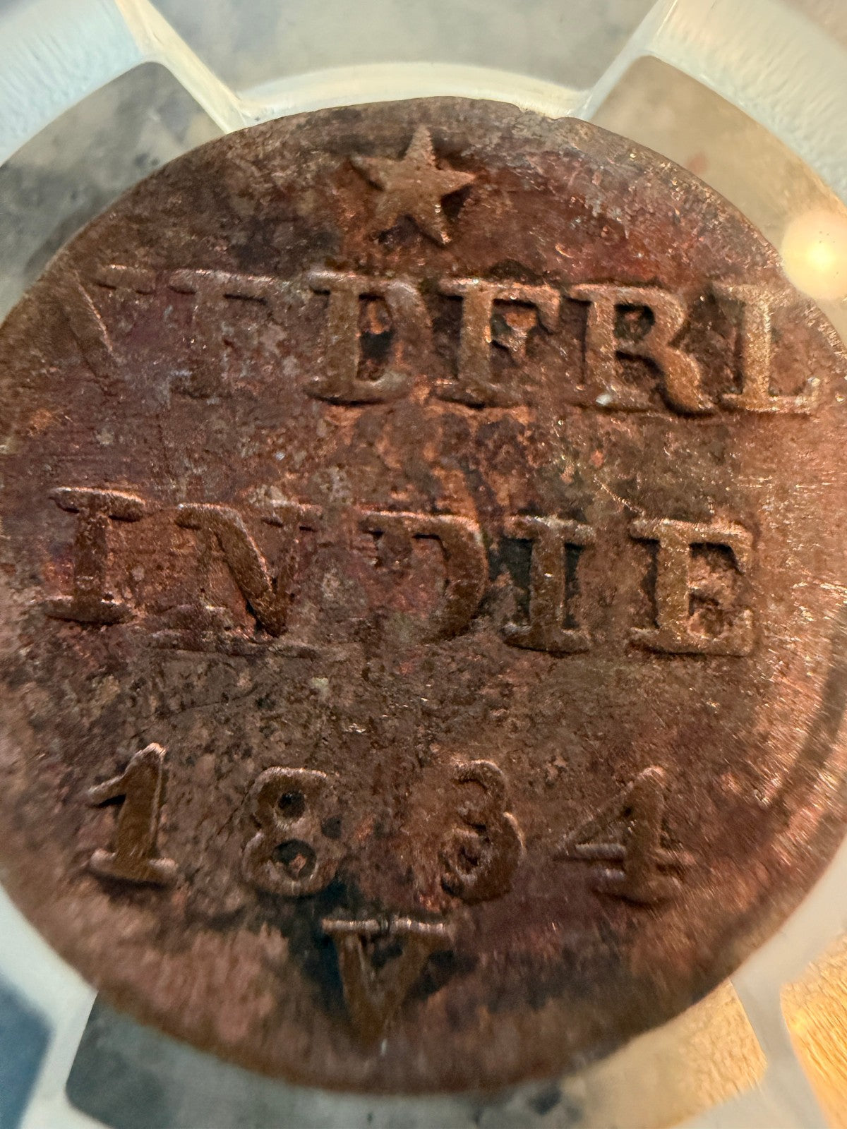 1834 Netherlands East Indies 1 Duit Boston Tea Party PCGS Genuine Colonial Coin